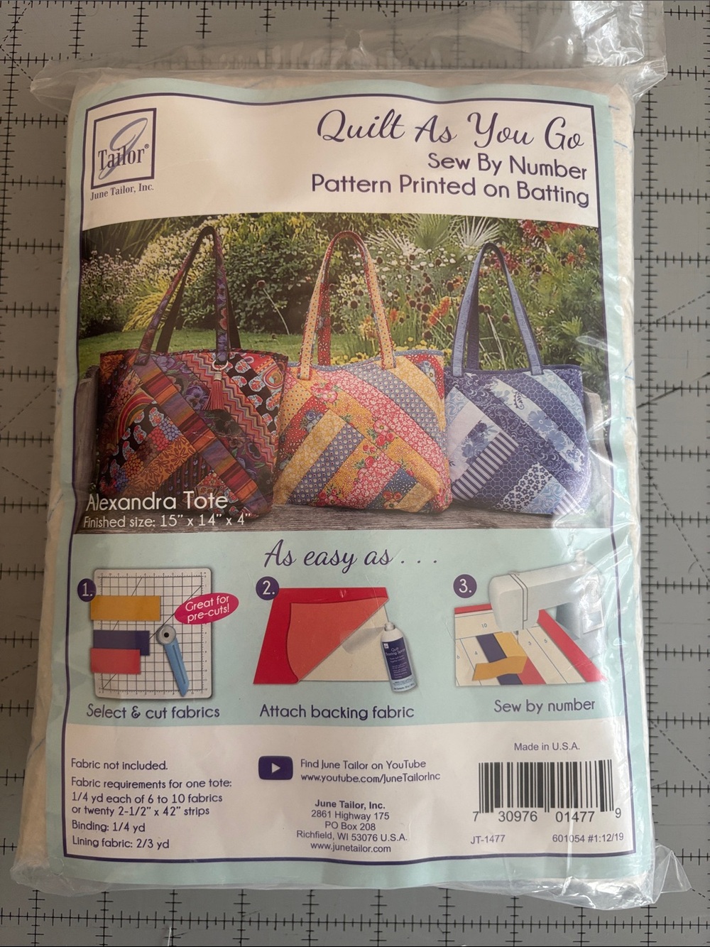 Quilted Alexandra Tote Sew-By-Number Pattern - Multi Color
